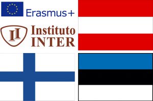 Logo INTER, Erasmus+ y banderas Austria, Finlandia y Estonia