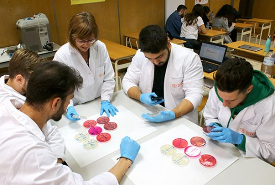 Alumnos INTER del Ciclo Dietética realizan prácticas en el laboratorio.