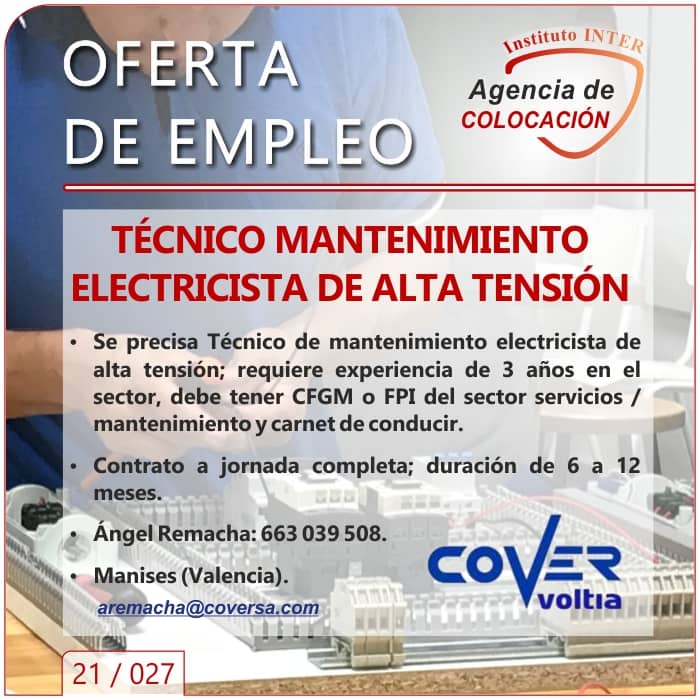 Oferta de Empleo: Electricista Alta » Instituto INTER